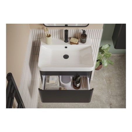 Cosmo 500mm Wall Hung 1 Drawer Basin Unit & Basin - Matt Bla