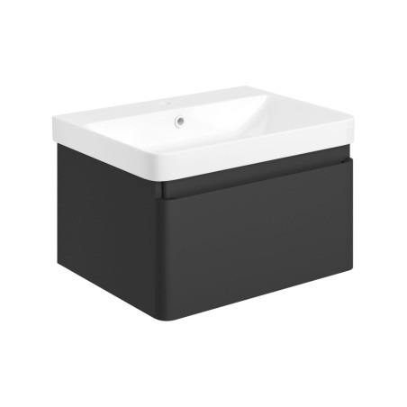 Cosmo 605mm Wall Hung 1 Drawer Basin Unit & Basin - Matt Bla