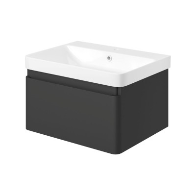 Cosmo 605mm Wall Hung 1 Drawer Basin Unit & Basin - Matt Bla 2