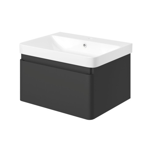 Cosmo 605mm Wall Hung 1 Drawer Basin Unit & Basin - Matt Bla