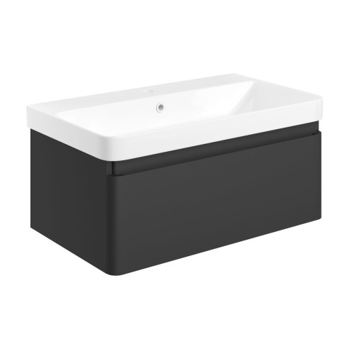Cosmo 805mm Wall Hung 1 Drawer Basin Unit & Basin - Matt Bla
