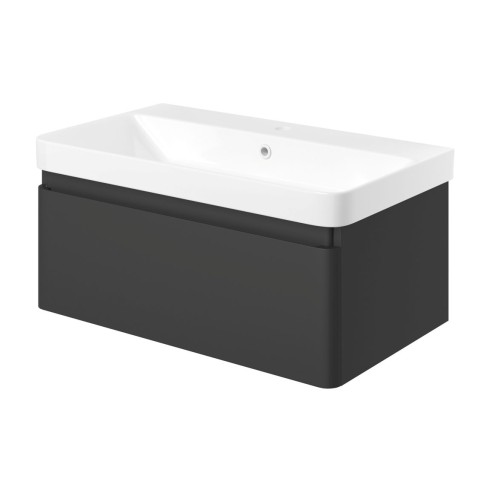 Cosmo 805mm Wall Hung 1 Drawer Basin Unit & Basin - Matt Bla