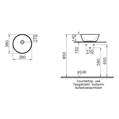 VitrA Geo 380x380mm 0TH Basin (No Overflow) - White | Basins 2