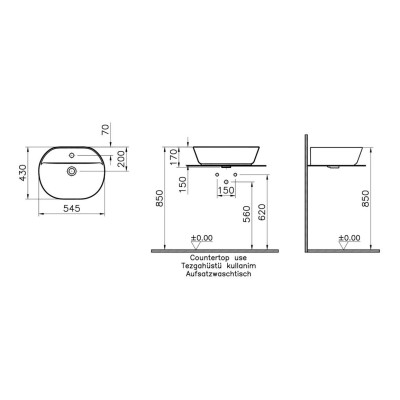 VitrA Geo 545x430mm 1TH Basin w/Overflow - White | Basins | 2