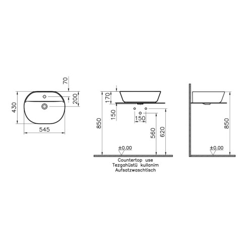 VitrA Geo 545x430mm 1TH Basin w/Overflow - White | Basins |