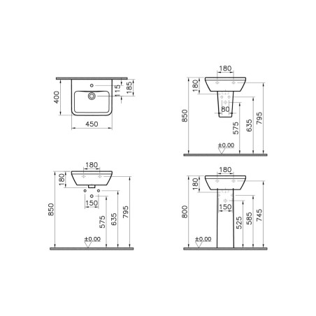 VitrA Integra 445x400mm 1TH Basin w/Overflow - White | Basin