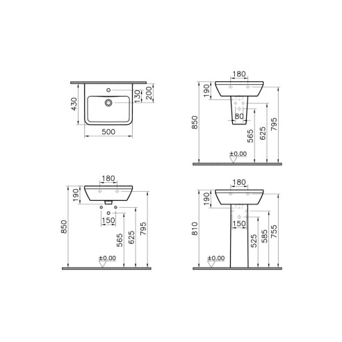 VitrA Integra 500x430mm 1TH Basin w/Overflow - White | Basin