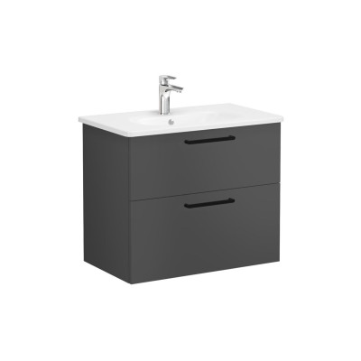 VitrA Zentrum 80cm 2 Drawer W/H Washbasin Unit - Matt Storm 2