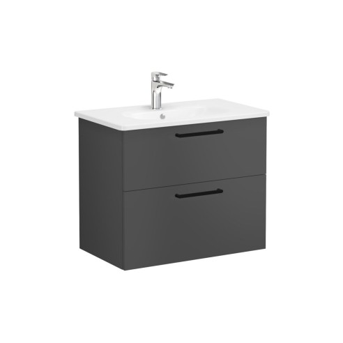 VitrA Zentrum 80cm 2 Drawer W/H Washbasin Unit - Matt Storm